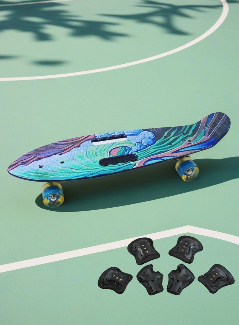 إيزي فيتشور لوح تزلج إيزي فيوتشر للأولاد والبنات، لوح بيني كروزر، مناسب للأعمار من 6 إلى 12 سنة، لوح تزلج صغير كامل للشباب والمراهقين والمبتدئين، يتضمن مجموعة معدات الحماية - Image 1